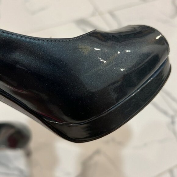 STUART Weitzman Shiny Gray peep toe platform evening prom high heels size 7.5 M - Picture 14 of 16